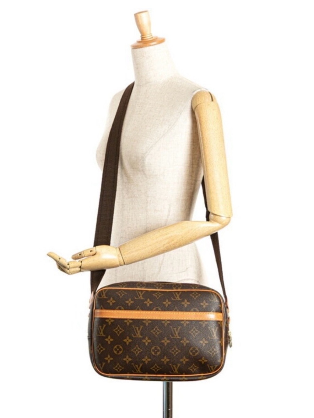 LOUIS VUITTON Reporter PM Crossbody Shoulder Bag Monogram Leather Brown